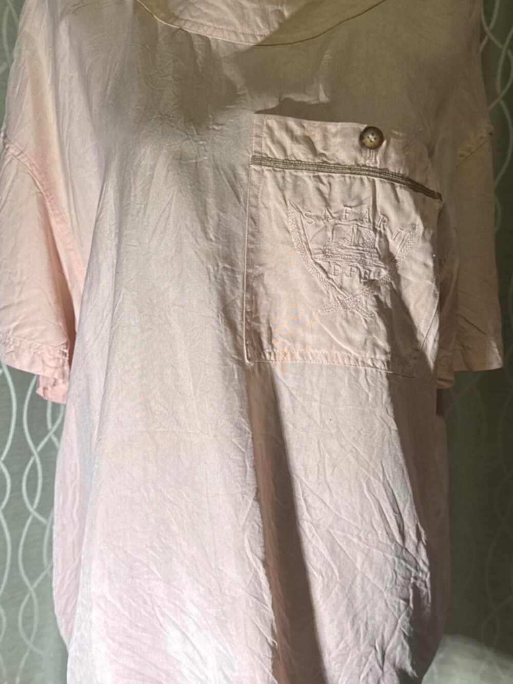EP Easy/Silk Blouse L Minimalist Safari Embroidered Pocket Neutral Top